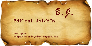 Bécsi Jolán névjegykártya